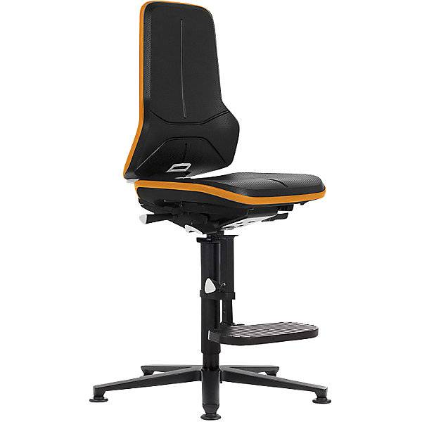 NEON Arbeitsdrehstuhl ESD Gleiter Aufstiegshilfe Synchronmechanik Skintec Flexband orange. Bimos-Sitztechnik