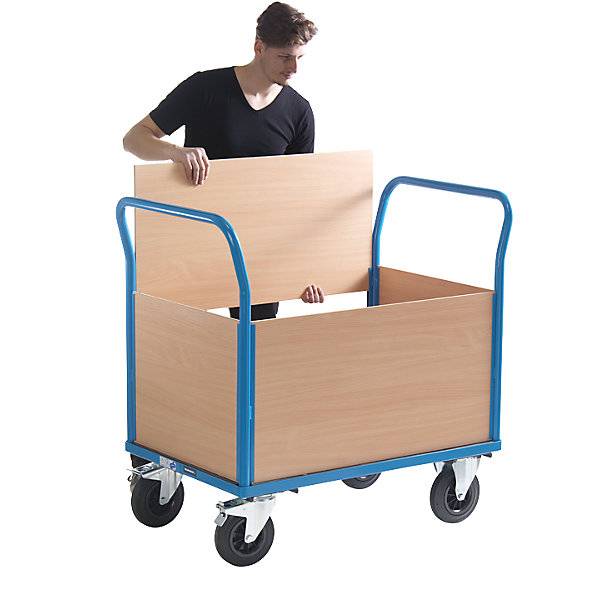 Plattformwagen mit Holzwänden mit 4 hohen Wänden LxB 1050 x 700 mm Vollgummi. TAKKT Industrial & Packaging-1