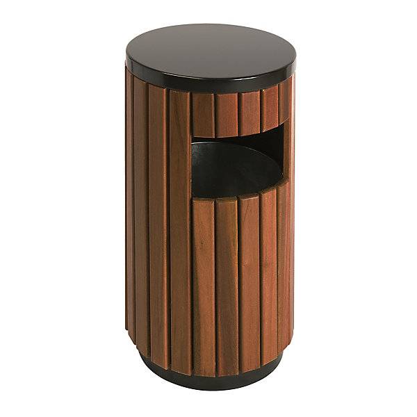 Outdoor-Abfallsammler Holz-Optik Volumen 33 l rund einseitige Einwurföffnung. Vepa Bins Groothandel B.V.-0