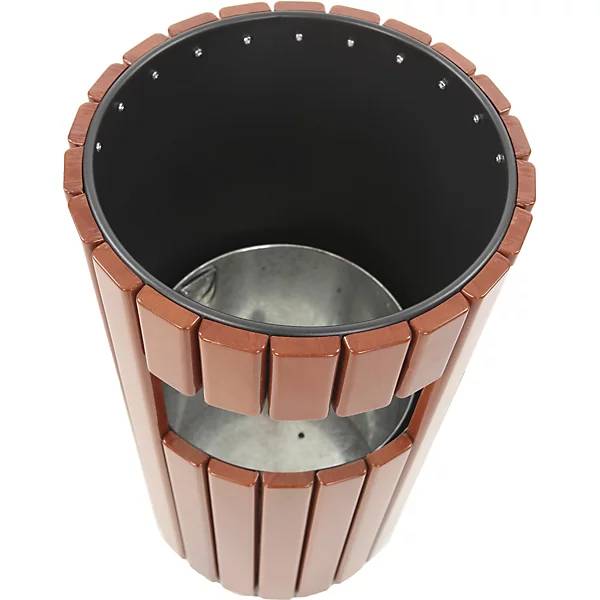Outdoor-Abfallsammler Holz-Optik Volumen 33 l rund einseitige Einwurföffnung. Vepa Bins Groothandel B.V.-2