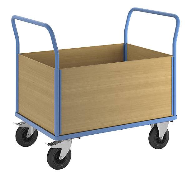 Plattformwagen mit Holzwänden mit 4 hohen Wänden LxB 1350 x 800 mm Vollgummi. TAKKT Industrial & Packaging-0