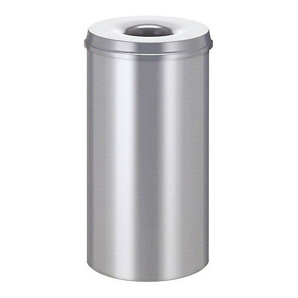 Sicherheits-Papierkorb Stahl selbstlöschend Volumen 50 l HxØ 625 x 335 mm Korpus silber / Löschkopf silber.-0