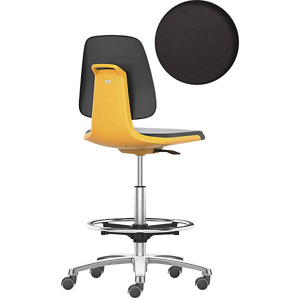 Arbeitsdrehstuhl LABSIT Hochstuhl mit Sitz-Stopp-Rollen und Fußring Sitz mit Kunstlederbezug orange.-0