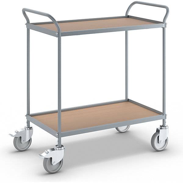 Servierwagen Etagenhöhe 590 mm 2 Etagen mit 4 Lenkrollen 2 mit Doppelstopp Rad-Ø 125 mm. TAKKT Industrial &-0