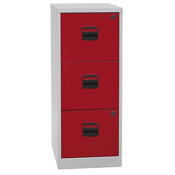 Hängeregistraturschrank PFA 3 Schübe lichtgrau / kardinalrot. BISLEY 18034649