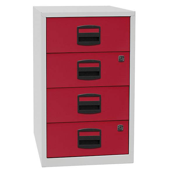 Beistellschrank PFA 4 Universalschubladen lichtgrau / kardinalrot. BISLEY 18036249