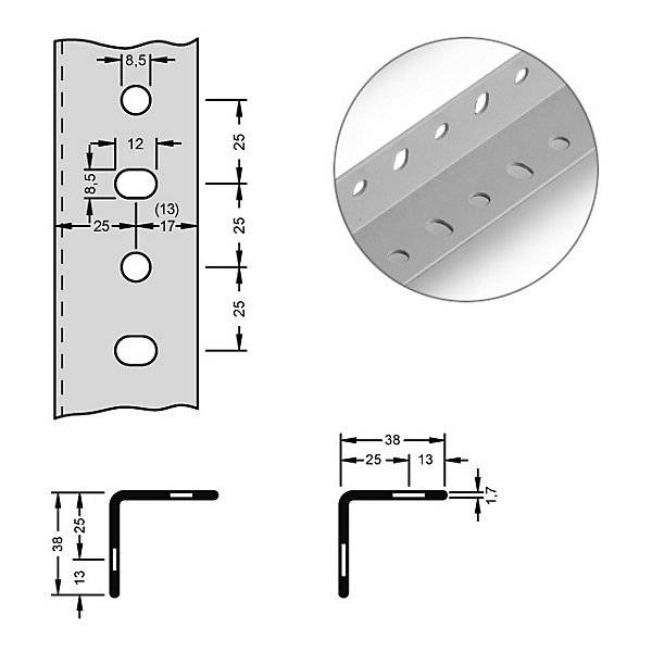 Stahl-Winkelprofil für Baukastensystem 38 x 38 x 17 mm Länge 2 m lichtgrau VE 10 Stk. Jul. vom Hofe GmbH &-0