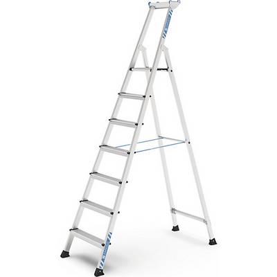 Profi-Stufenleiter einseitig begehbar Aluminium eloxiert mit Werkzeugablage für Handwerk und Industrie 7-0