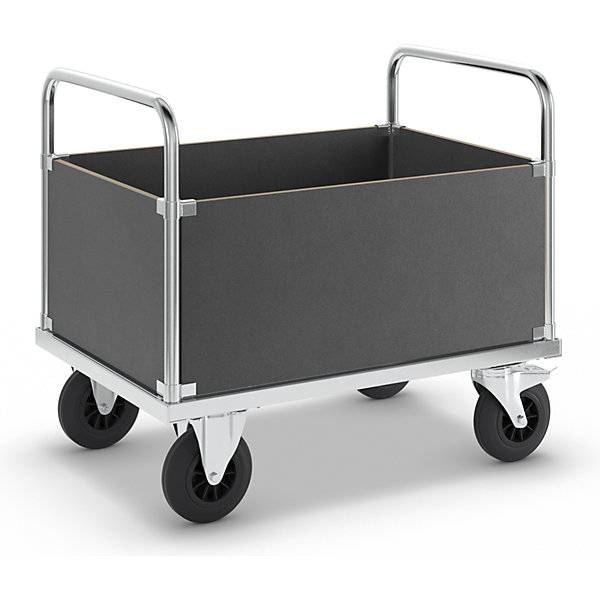 Plattformwagen Tragfähigkeit 500 kg mit 4 hohen Seitenwänden LxBxH 1000 x 700 x 900 mm mit Feststeller.
