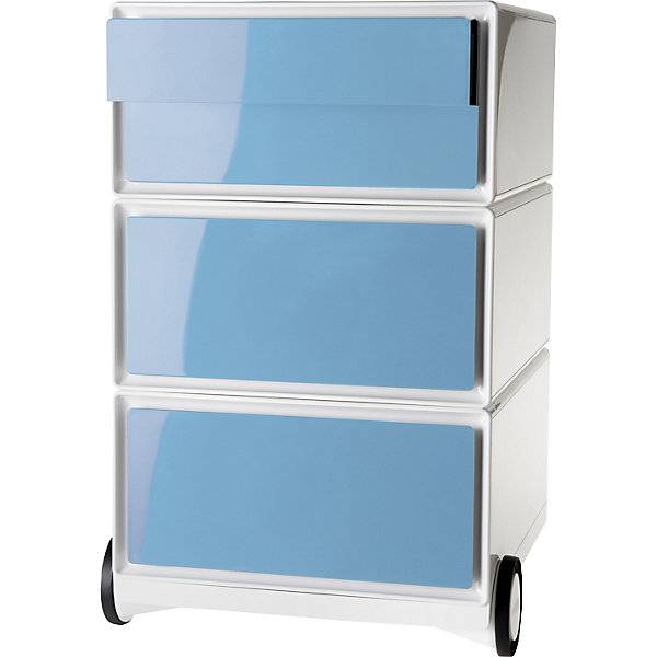 Rollcontainer easyBox® 2 Schubladen 2 Schübe flach weiß / blau. PAPERFLOW S.A.S | | LE HUB BATEMENT 5 1ER