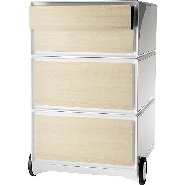 Rollcontainer easyBox® 2 Schubladen 2 Schübe flach weiß / Buche. PAPERFLOW S.A.S | | LE HUB BATEMENT 5 1ER