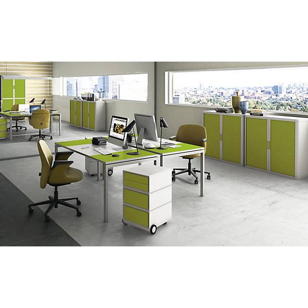 Rollcontainer easyBox® 2 Schubladen 2 Schübe flach weiß / Buche. PAPERFLOW S.A.S | | LE HUB BATEMENT 5 1ER-2
