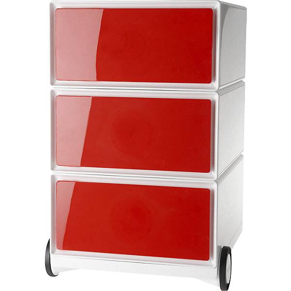Rollcontainer easyBox® 3 Schubladen weiß / rot. PAPERFLOW S.A.S | | LE HUB BATEMENT 5 1ER ETAGE 45717649