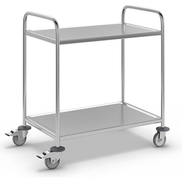 Kongamek Edelstahl- Tischwagen rostfrei mit 2 Böden 685x380mm ohne Umrandung und Bremse