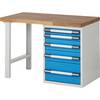 Werkbank mit Standcontainern Baukastensystem Serie 7000 1 Standcontainer mit 5 Schubladen 1 Fuß BxT 1250 x 700