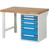 Werkbank mit Standcontainern Baukastensystem Serie 7000 1 Standcontainer mit 5 Schubladen 1 Fuß BxT 1250 x 900