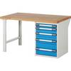 Werkbank mit Standcontainern Baukastensystem Serie 7000 1 Standcontainer mit 5 Schubladen 1 Fuß BxT 1500 x 900