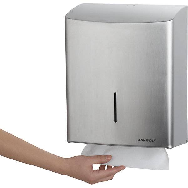 Edelstahl-Papierhandtuchspender ca. 600 Falthandtücher Edelstahl gebürstet. Air-Wolf GmbH 47977749-1