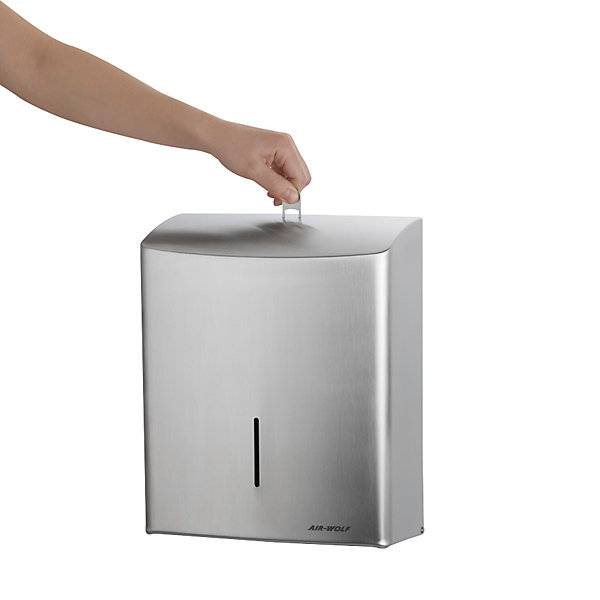 Edelstahl-Papierhandtuchspender ca. 600 Falthandtücher Edelstahl gebürstet. Air-Wolf GmbH 47977749-2
