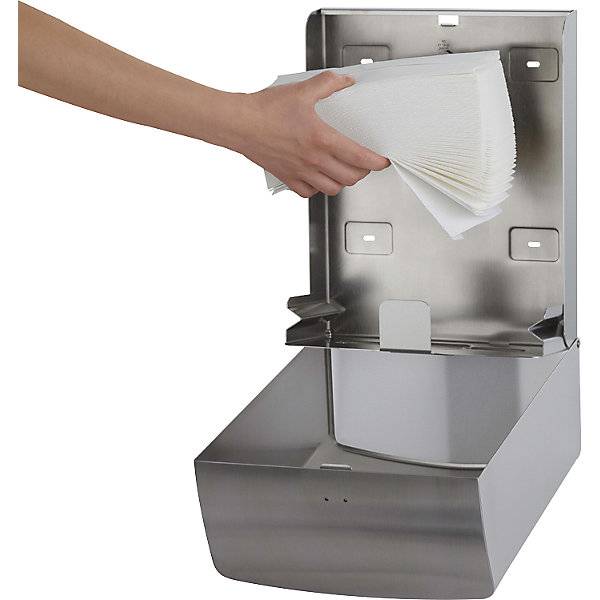 Edelstahl-Papierhandtuchspender ca. 600 Falthandtücher Edelstahl gebürstet. Air-Wolf GmbH 47977749-3
