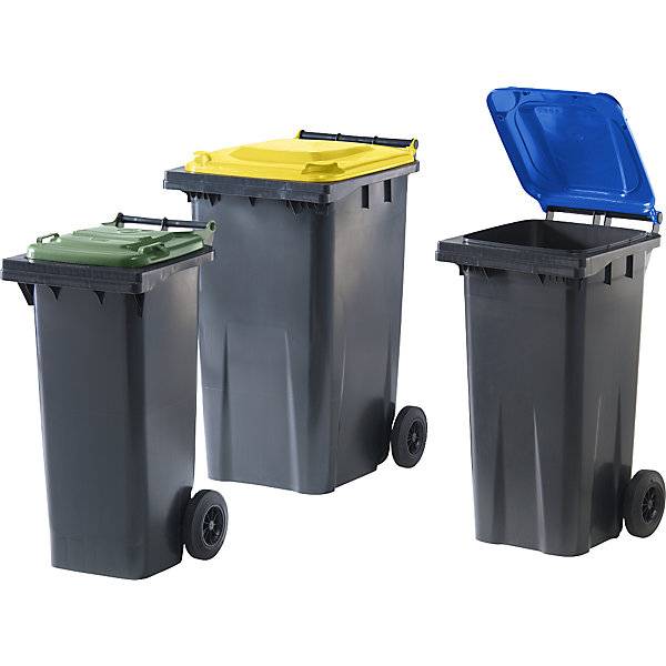 Mülltonne DIN EN 840 Volumen 80 l BxHxT 448 x 975 x 530 mm anthrazit Deckel blau. Craemer GmbH 48379149-1