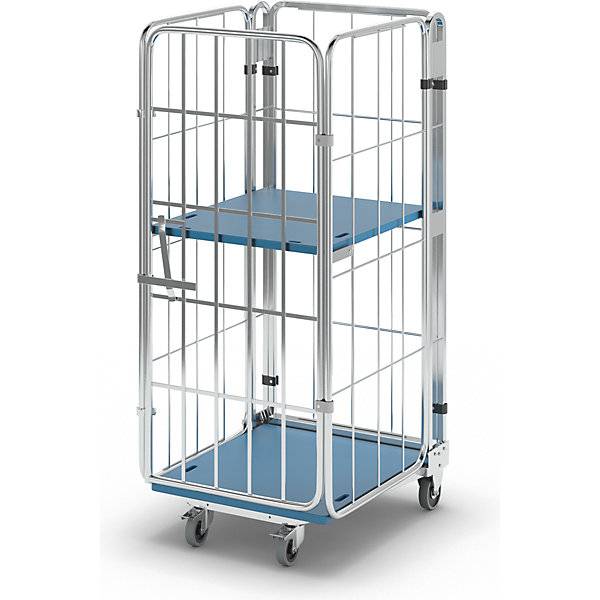 Rollbehälter nestbar 4-seitig mit Kunststoffboden HxBxT 1660 x 729 x 818 mm mit 1 Einlegeboden. ESB