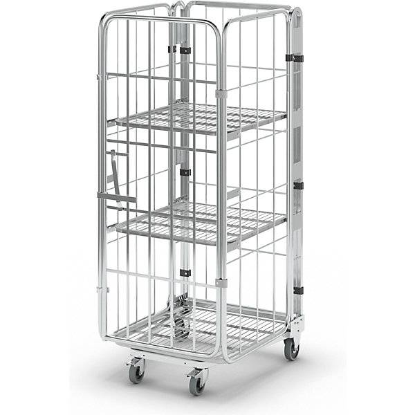 Rollbehälter nestbar 4-seitig mit Gitterboden HxBxT 1770 x 729 x 818 mm mit 2 Einlegeböden. ESB Engineering