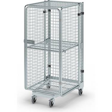Rollbehälter diebstahlsicher 5-seitig mit Gitter- und Einlegeboden ohne Regenschutz. ESB Engineering System