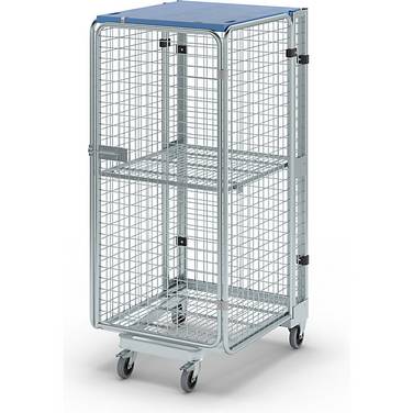 Rollbehälter diebstahlsicher 5-seitig mit Gitter- und Einlegeboden mit Regenschutz. ESB Engineering System Bau
