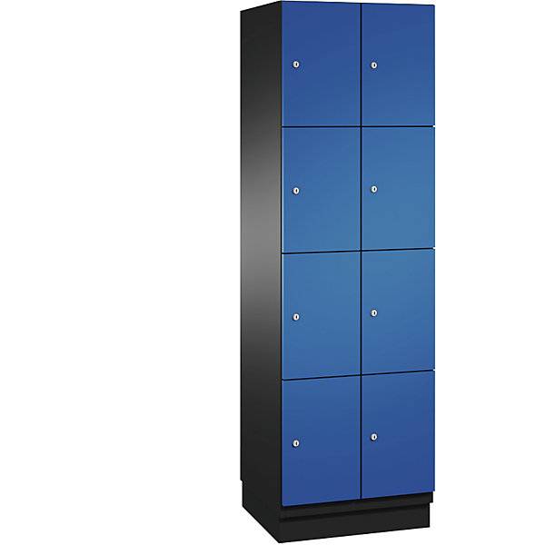 4er-Schließfachschrank Cambio 2 Abteile schwarzgrau / enzianblau Stahlblech-Tür B 600 mm 8 Fächer. C+P