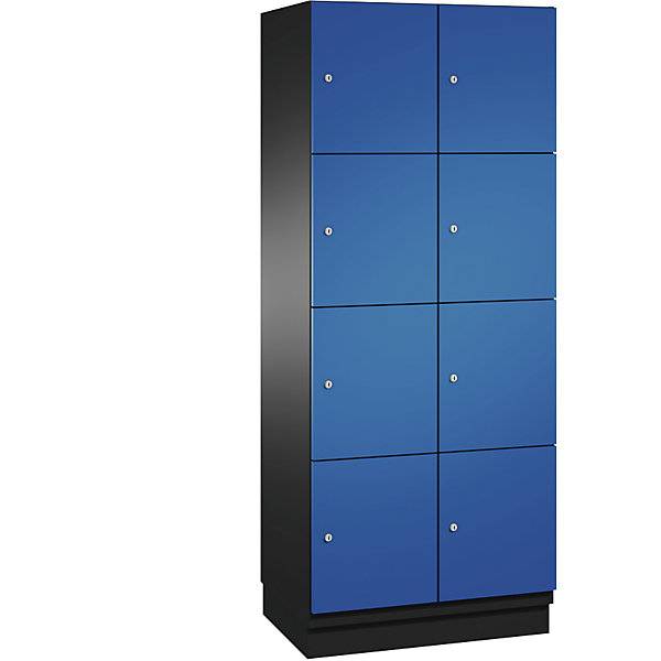 4er-Schließfachschrank Cambio 2 Abteile schwarzgrau / enzianblau Stahlblech-Tür B 800 mm 8 Fächer. C+P