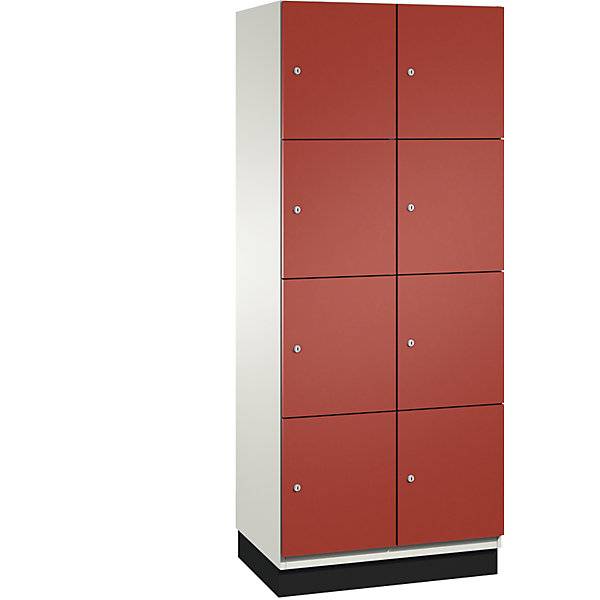 4er-Schließfachschrank Cambio 2 Abteile reinweiß / feuerrot Stahlblech-Tür B 800 mm 8 Fächer. C+P 488048 49
