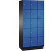 5er-Schließfachschrank Cambio 3 Abteile schwarzgrau / enzianblau Stahlblech-Tür B 900 mm 15 Fächer. C+P