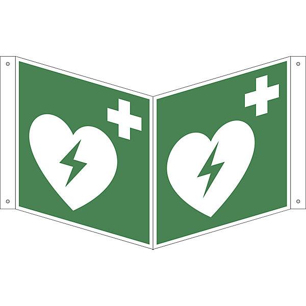 Rettungszeichen Automatisierter externer Defibrillator VE 10 Stk Kunststoff Nasenschild 200 x 200 mm. H.