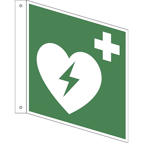 Rettungszeichen Automatisierter externer Defibrillator VE 10 Stk Kunststoff Fahnenschild 200 x 200 mm. H.