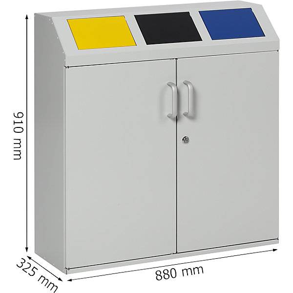 Wertstoffsammelschrank Volumen 3 x 50 l lichtgrau RAL 7035. TAKKT Industrial & Packaging GmbH 49958949-3