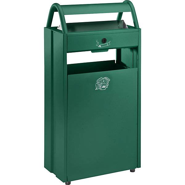 Abfallsammler mit Ascher und Regenschutzdach Volumen 60 l BxHxT 480 x 960 x 250 mm grün RAL 6005. VAR GmbH