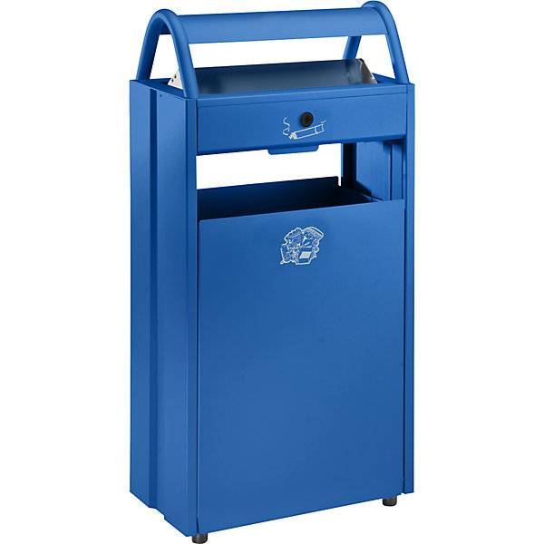 Abfallsammler mit Ascher und Regenschutzdach Volumen 60 l BxHxT 480 x 960 x 250 mm blau RAL 5010. VAR GmbH