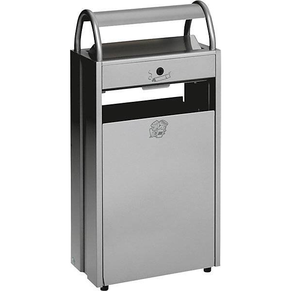 Abfallsammler mit Ascher und Regenschutzdach Volumen 60 l BxHxT 480 x 960 x 250 mm silber. VAR GmbH 50540549
