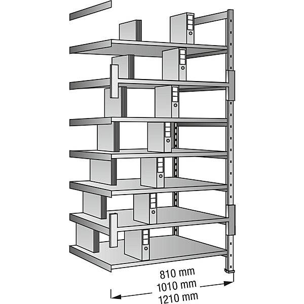 Ordner- und Archiv-Steckregal verzinkt Höhe 2640 mm doppelseitig Boden-BxT 1200 x 600 mm Anbaufeld. Scholz-0
