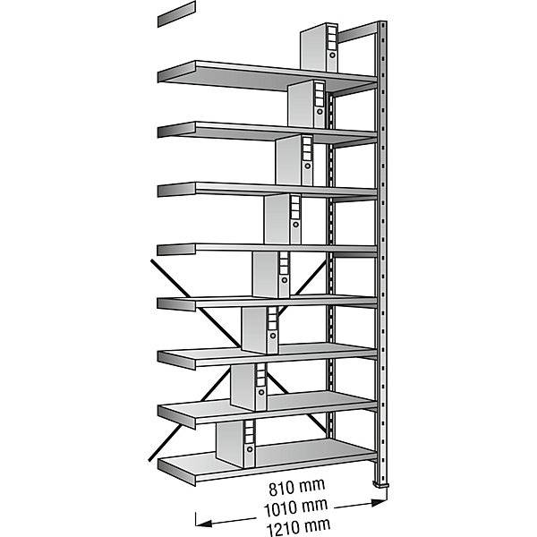 Ordner- und Archiv-Steckregal verzinkt Höhe 3000 mm einseitig Boden-BxT 1000 x 300 mm Anbaufeld. Scholz-0