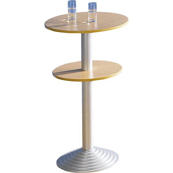 Bistrotisch mit Gusseisenfuß 2 Tischplatten Abstand 30 cm Buche-Dekor Säule alufarben. SODEMATUB NAUDIN-0