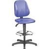 Arbeitsdrehstuhl Unitec mit Gasfeder-Höhenverstellung Kunstlederbezug blau mit Bodengleitern und Fußring.