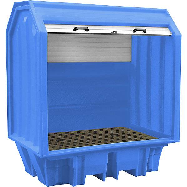 PE-Gefahrstoffdepot mit Jalousie für 2 x 200-l-Fässer Auffangvolumen 230 l. TAKKT Industrial & Packaging GmbH