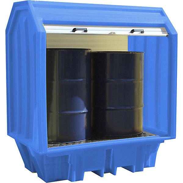 PE-Gefahrstoffdepot mit Jalousie für 2 x 200-l-Fässer Auffangvolumen 230 l. TAKKT Industrial & Packaging GmbH-1