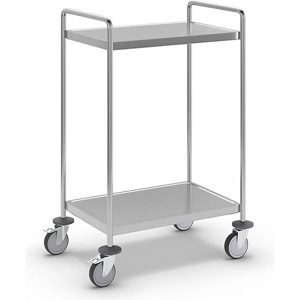 Kongamek Edelstahl- Tischwagen vollständig geschweißt mit Schiebegriffen, 2 Ladeflächen 625x415mm