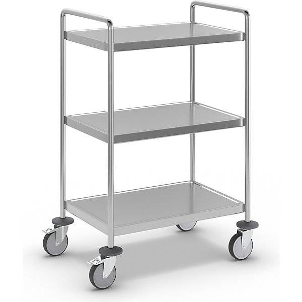 Kongamek Edelstahl- Tischwagen vollständig geschweißt mit Schiebegriffen, 3 Ladeflächen 625x415mm