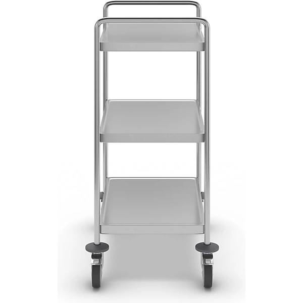 Kongamek Edelstahl- Tischwagen vollständig geschweißt mit Schiebegriffen, 3 Ladeflächen 625x415mm-1