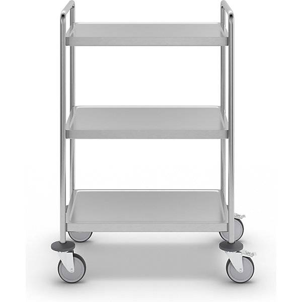 Kongamek Edelstahl- Tischwagen vollständig geschweißt mit Schiebegriffen, 3 Ladeflächen 625x415mm-2