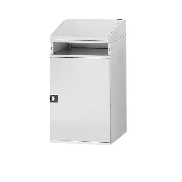 Industrie-Stehpult mit offenem Fach über dem Schrank Breite 650 mm lichtgrau. Rau GmbH 52301349